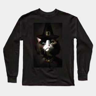 Cat witch with blue and green eyes Long Sleeve T-Shirt
